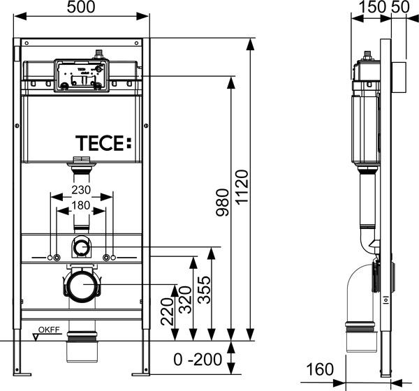 Комплект для установки подвесного унитаза: застенный модуль, пластиковая панель смыва TECEambia, хром глянцевый 9400405