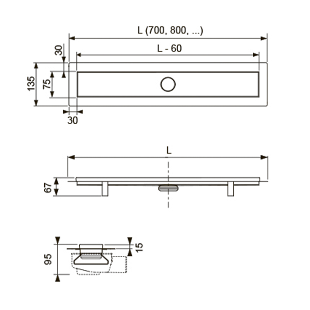 Комплект TECElinus для монтажа дренажного канала с основой для плитки “tile” и панелью “steel” 2 в 1 15103099