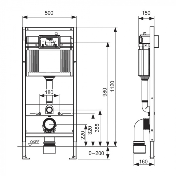 Комплект для установки подвесного унитаза: застенный модуль, пластиковая панель смыва TECEnow, белая глянцевая  К447400