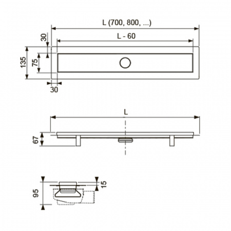 Комплект TECElinus для монтажа дренажного канала с основой для плитки “tile” и панелью “steel” 2 в 1 15103079	