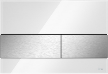 Стеклянная панель смыва для унитаза TECEsquare, стекло белое, клавиши нержавеющая сталь сатин, покрытие против отпечатков пальцев 9240801