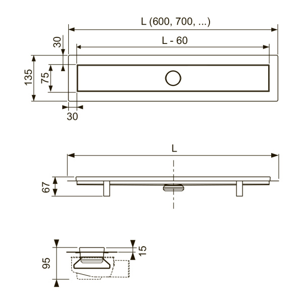 Комплект TECElinus для монтажа дренажного канала с основой для плитки “tile” и панелью “steel” 2 в 1 15103069	