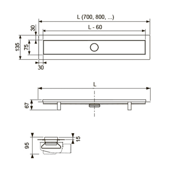 Комплект TECElinus для монтажа дренажного канала с основой для плитки “tile” и панелью “steel” 2 в 1 15103089