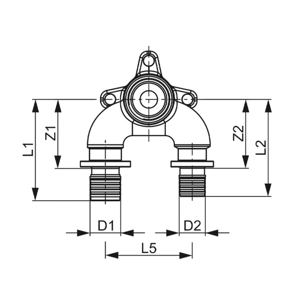 Тройник угловой редукционный с настенным креплением TECEflex, закругленный, с низким падением давления, бронза