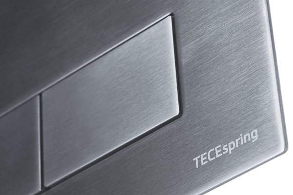 Комплект для установки подвесного унитаза: застенный модуль TECEspring, пластиковая панель смыва TECEspring S, нержавеющая сталь сатин S955301